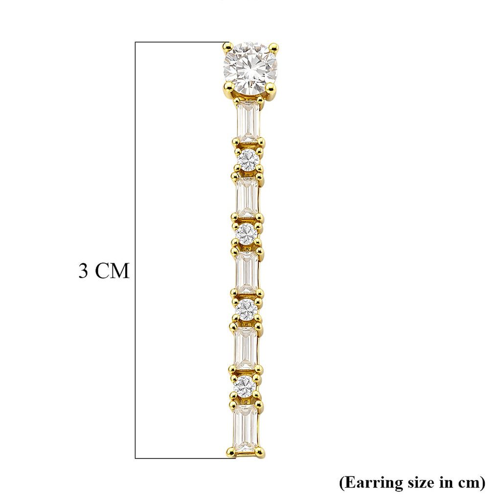 D'Joy Moissanite Drop Earring with Push Back in Yellow Gold Plated Sterling Silver 1.20 Ct.