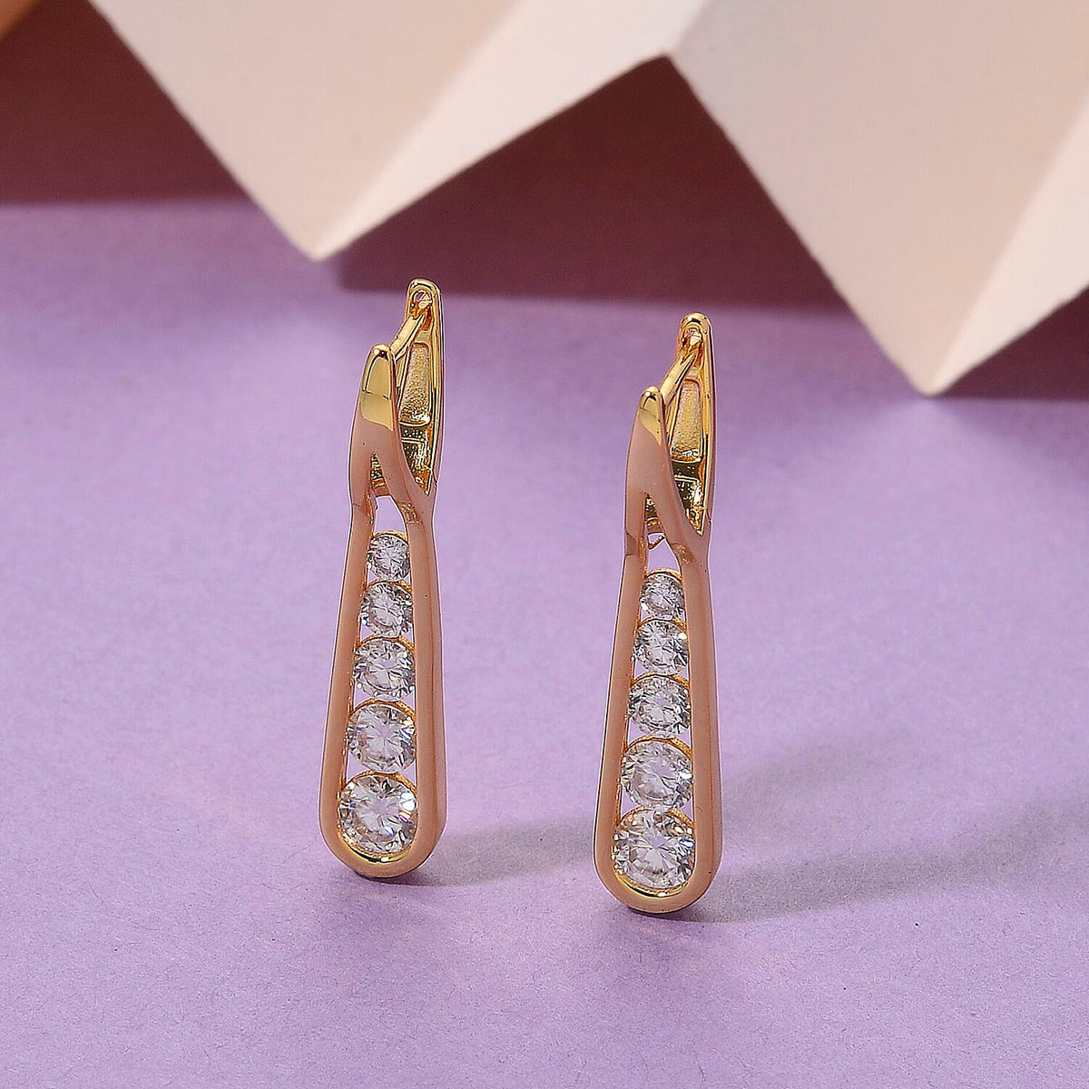 D'Joy - Moissanite Earring with Clasp in Yellow Gold Plated Sterling Silver 1.83 Ct. 8576162 3