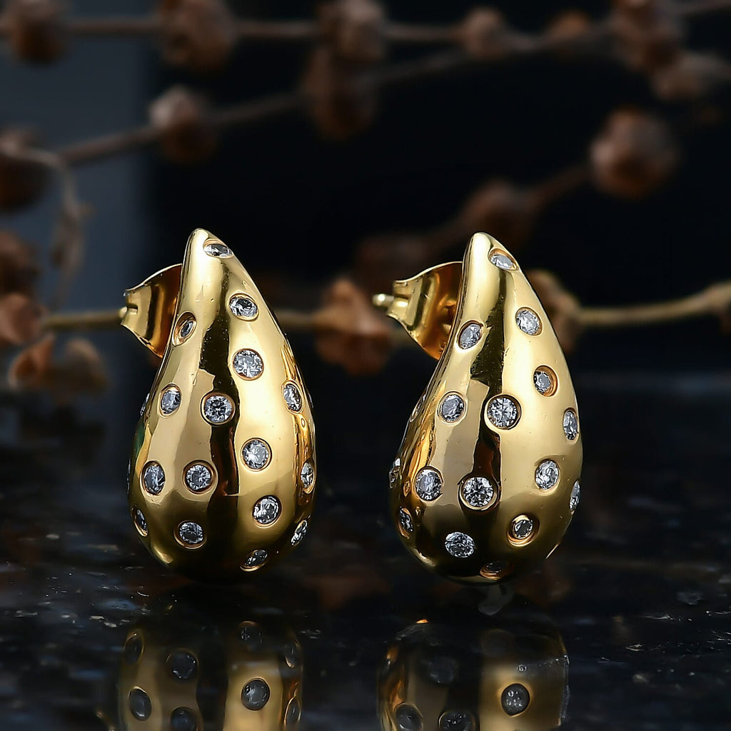 D'Joy Moissanite Earring with Push Back in 18K Vermeil Yellow Gold Plated Sterling Silver, Silver Wt. 6.11 Gms.