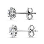 D'Joy GRA Certified Moissanite D-VVS1 Floral Halo Earring with Push Back in Rhodium Overlay Sterling Silver 0.44 Ct