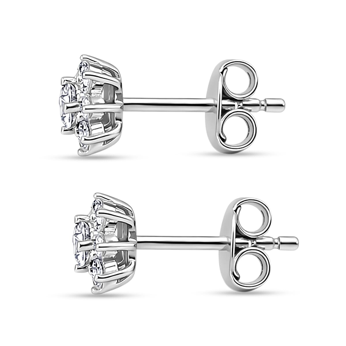 D'Joy - GRA Certified Moissanite D-VVS1 Floral Halo Earring with Push Back in Rhodium Overlay Sterling Silver V32568970 4