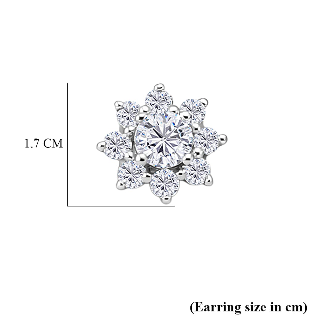 D'Joy - GRA Certified Moissanite D-VVS1 Floral Halo Earring with Push Back in Rhodium Overlay Sterling Silver V32568970 5