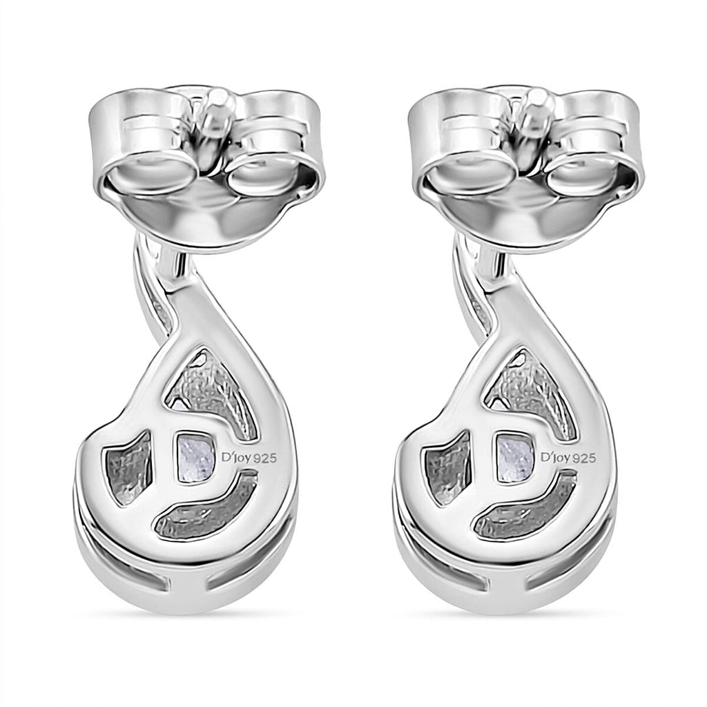D'Joy GRA Certified Moissanite D-VVS1 Pear Cut Solitaire Earring with Push Back in Rhodium Overlay Sterling Silver.