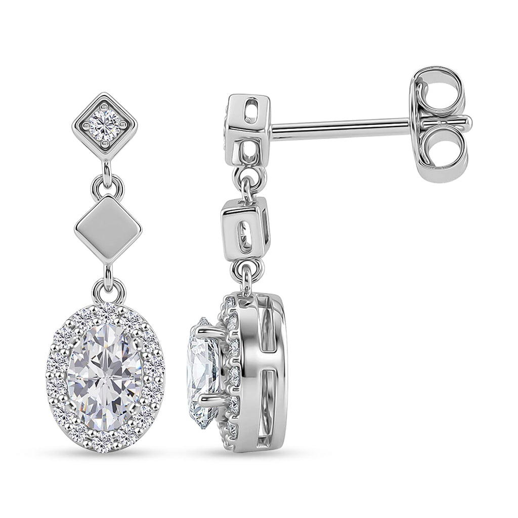 D'Joy GRA Certified Moissanite D-VVS1 Earring with Push Back in Rhodium Overlay Sterling Silver 1.30 Ct.