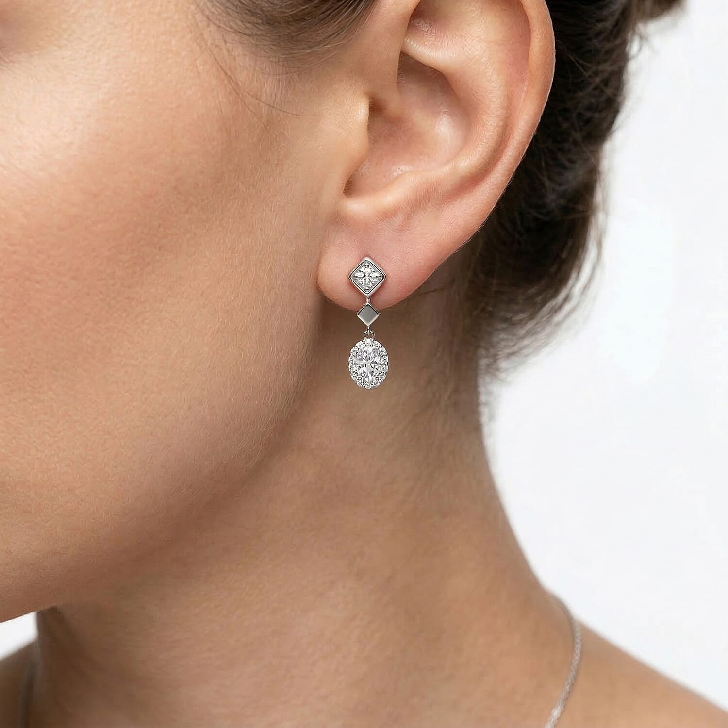 D'Joy GRA Certified Moissanite D-VVS1 Drop Earring with Push Back in Rhodium Overlay Sterling Silver 1.30 Ct. 8503059 2