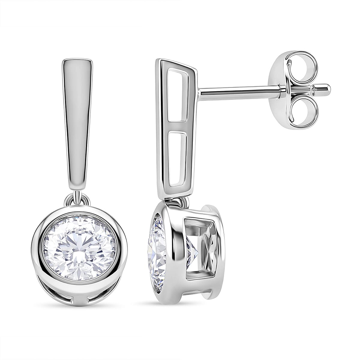 D'Joy - GRA Certified (D-VVS1) Moissanite Solitaire Earring with Push Back in Rhodium Overlay Sterling Silver 1.52 Ct. 8502621 0