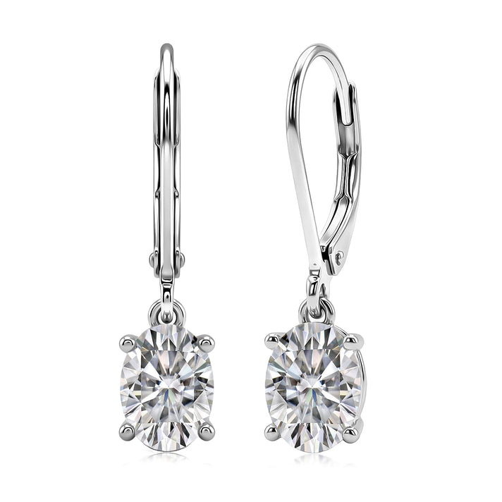 D'Joy Moissanite GRA Certified Solitaire Earring with Lever Back in Rhodium Overlay Sterling Silver 1.70 Ct. 8503027 1