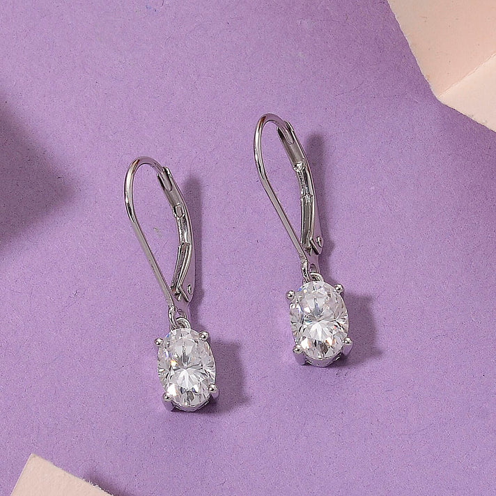 D'Joy Moissanite GRA Certified Solitaire Earring with Lever Back in Rhodium Overlay Sterling Silver 1.70 Ct. 8503027 2