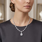 D'Joy - Moissanite Necklace (Size - 18) in Rhodium Overlay Sterling Silver 44.86 Ct, Silver Wt. 28.00 Gms