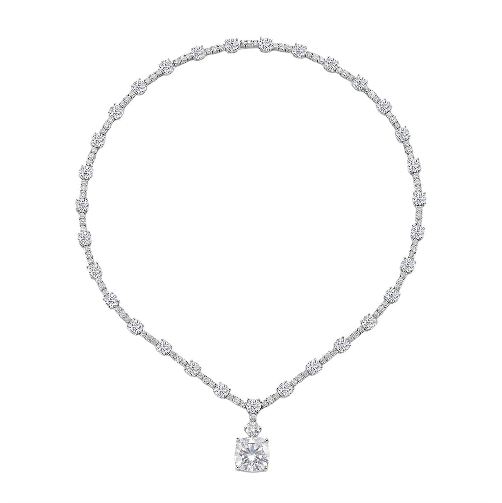 D'Joy - Moissanite Necklace (Size - 18) in Rhodium Overlay Sterling Silver 44.86 Ct, Silver Wt. 28.00 Gms