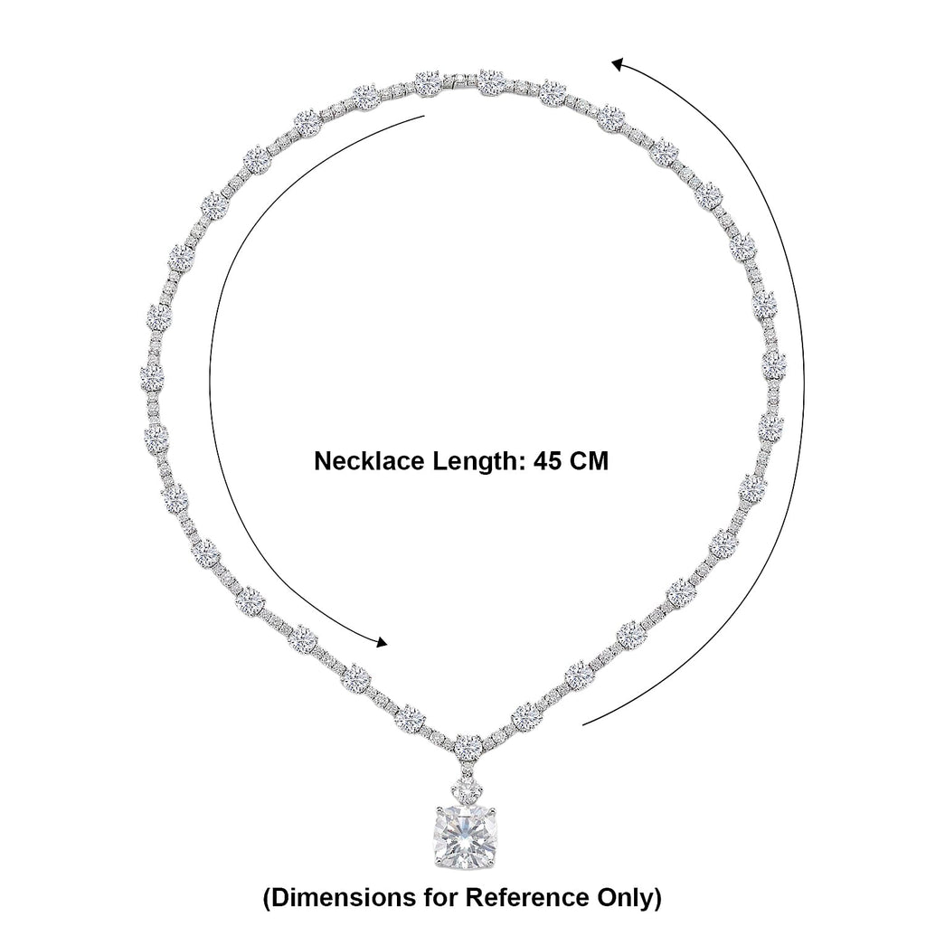 D'Joy - Moissanite Necklace (Size - 18) in Rhodium Overlay Sterling Silver 44.86 Ct, Silver Wt. 28.00 Gms