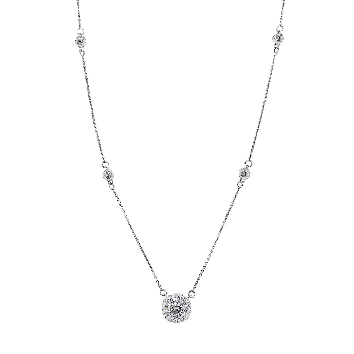 D'Joy Moissanite Station Necklace (Size - 20) in Platinum Overlay Sterling Silver 2.11 Ct. 8250671 0