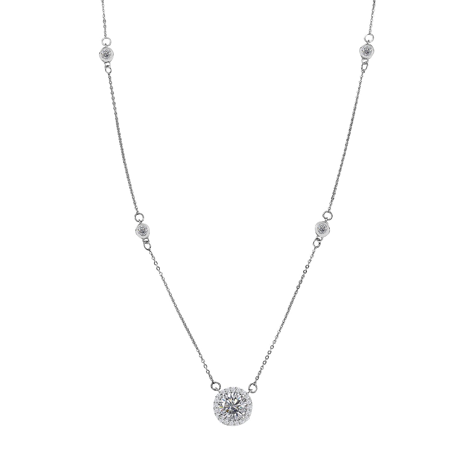 D'Joy Moissanite Station Necklace (Size - 20) in Platinum Overlay Sterling Silver 2.11 Ct. 8250671 0