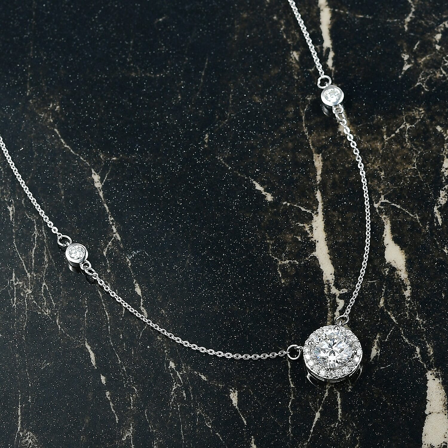 D'Joy Moissanite Station Necklace (Size - 20) in Platinum Overlay Sterling Silver 2.11 Ct. 8250671 2