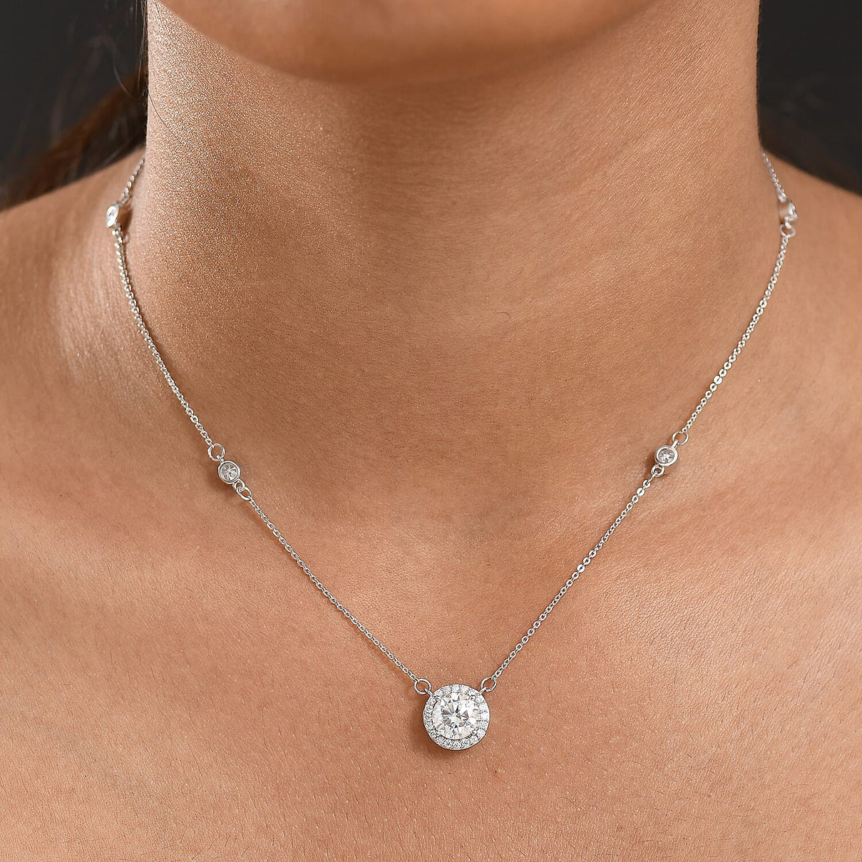D'Joy Moissanite Station Necklace (Size - 20) in Platinum Overlay Sterling Silver 2.11 Ct. 8250671 3