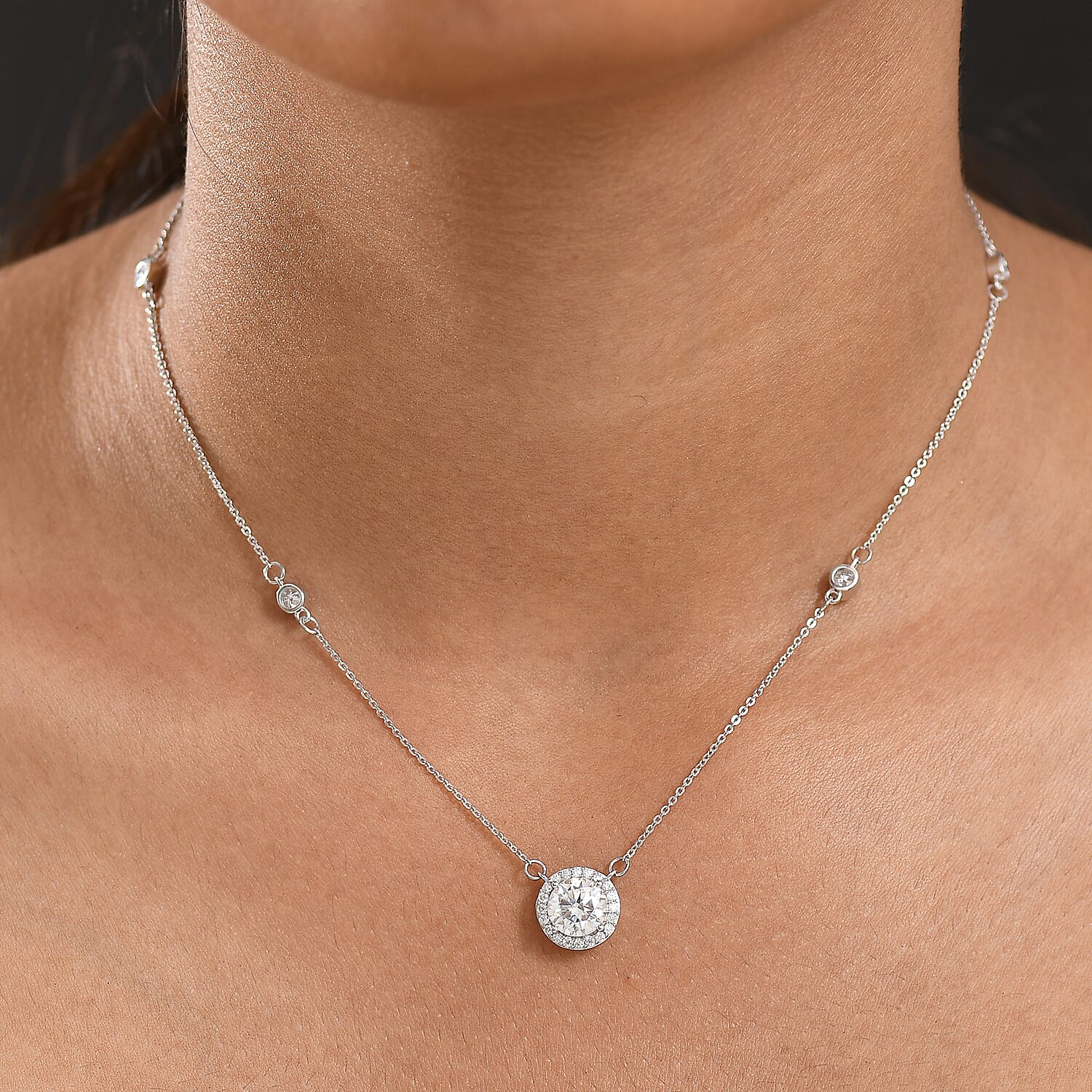 D'Joy Moissanite Station Necklace (Size - 20) in Platinum Overlay Sterling Silver 2.11 Ct. 8250671 3