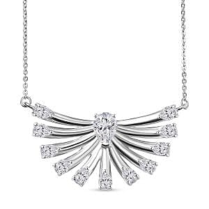 D'Joy Peacock-Inspired Moissanite Feather Pendant Necklace (Size - 20) with Lobster Clasp in Rhodium Overlay Sterling Silver 2.34 Ct. 8253747 0