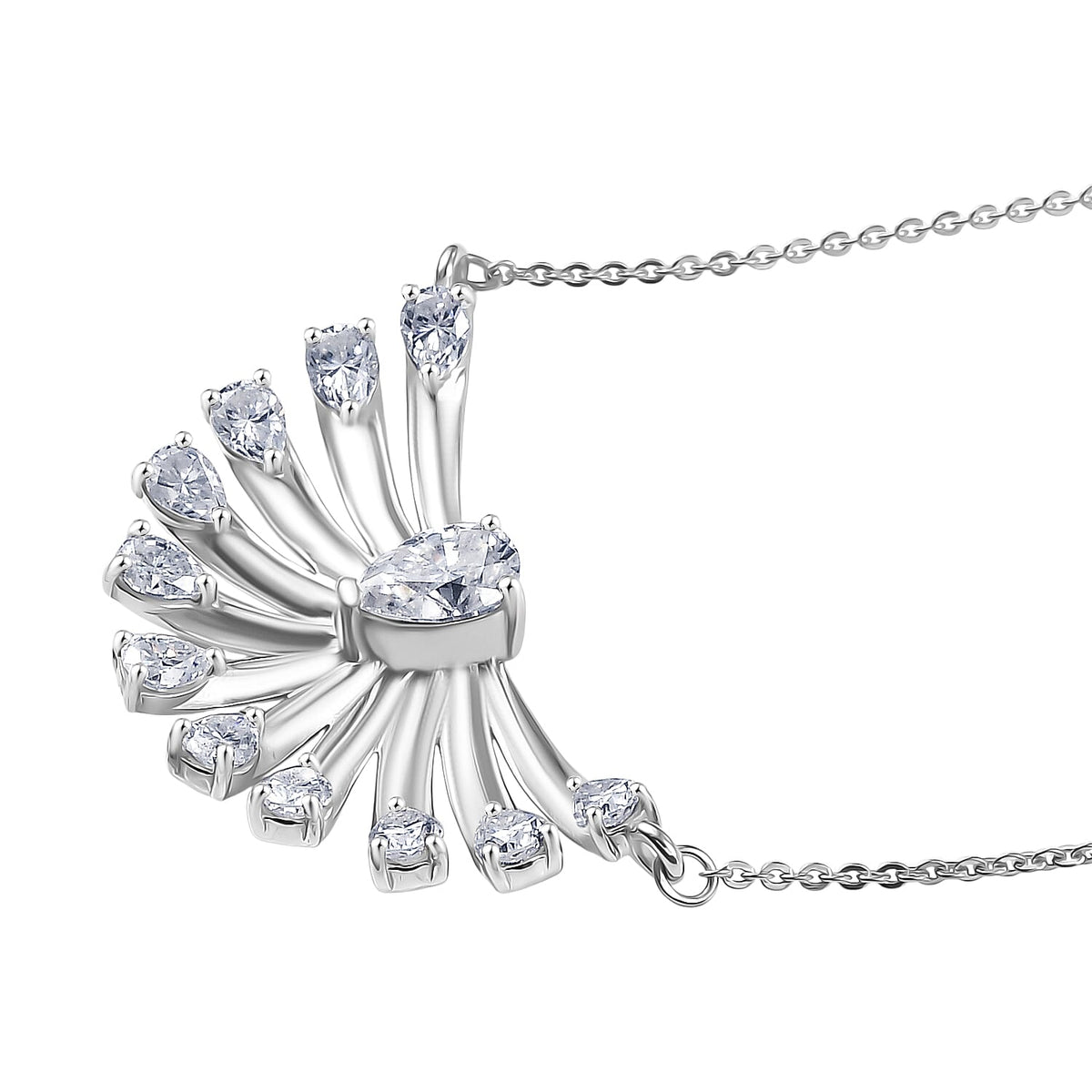 D'Joy Peacock-Inspired Moissanite Feather Pendant Necklace (Size - 20) with Lobster Clasp in Rhodium Overlay Sterling Silver 2.34 Ct. 8253747 4