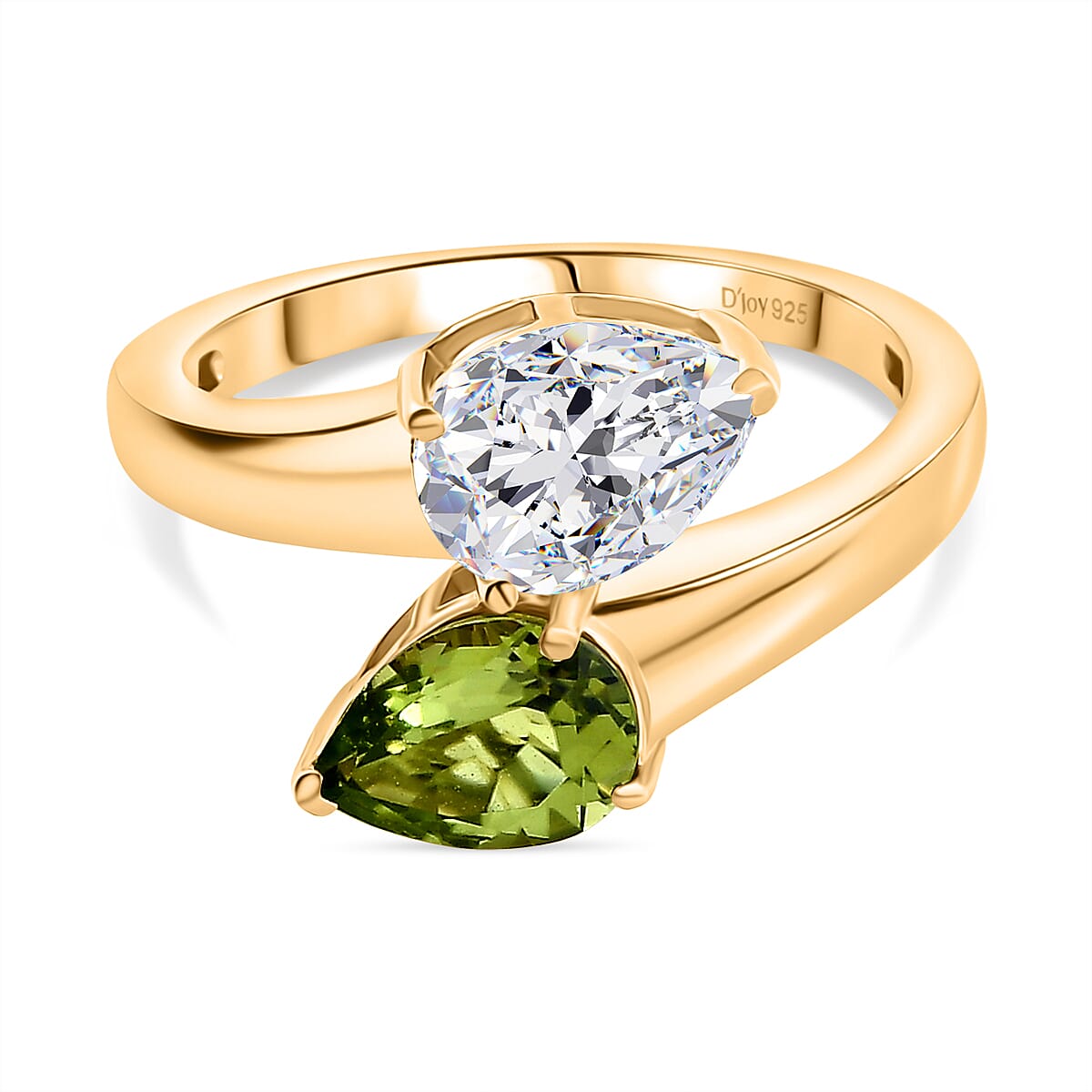 D'joy Peridot and Moissanite Dual Toi Et Moi Ring in Yellow Gold Plated Sterling Silver 2.35 Ct. 8232803 0