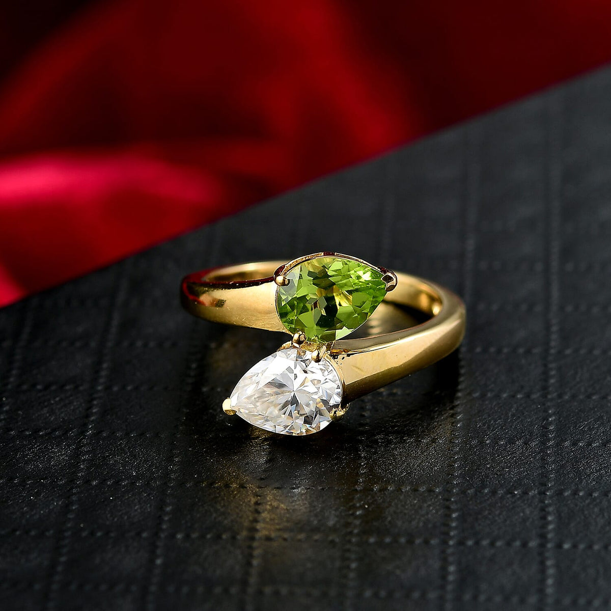 D'joy Peridot and Moissanite Dual Toi Et Moi Ring in Yellow Gold Plated Sterling Silver 2.35 Ct. 8232803 1