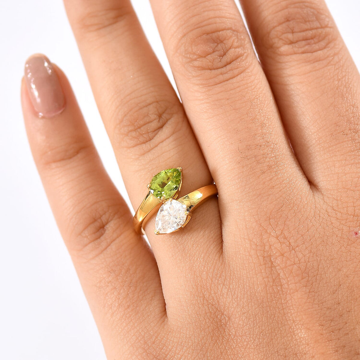 D'joy Peridot and Moissanite Dual Toi Et Moi Ring in Yellow Gold Plated Sterling Silver 2.35 Ct. 8232803 2