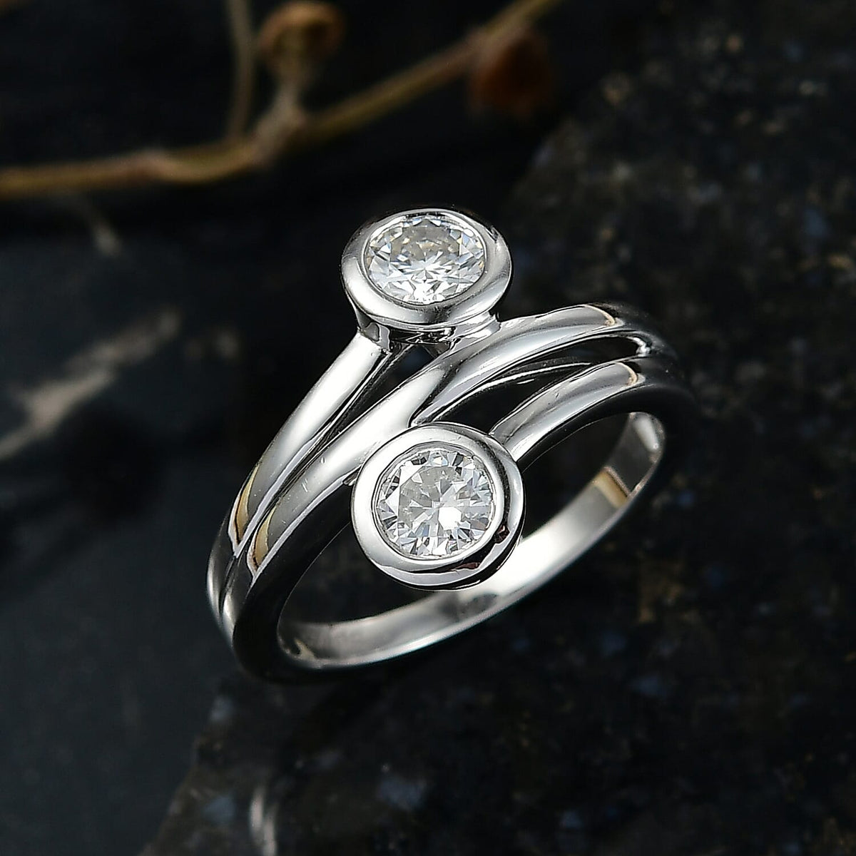 D'Joy Moissanite Ring in Platinum Overlay Sterling Silver 8250683 2