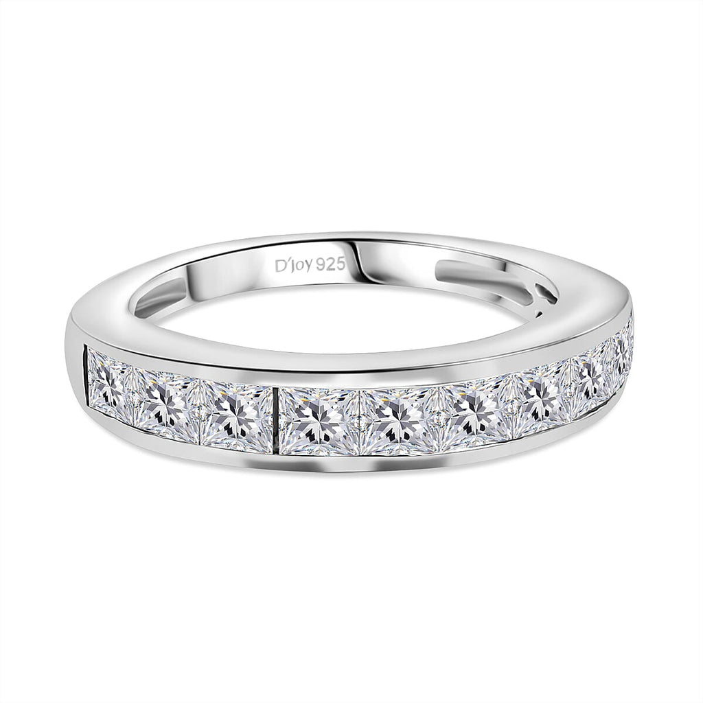 D'Joy Moissanite Band Ring in Rhodium Overlay Sterling Silver 1.38 Ct.