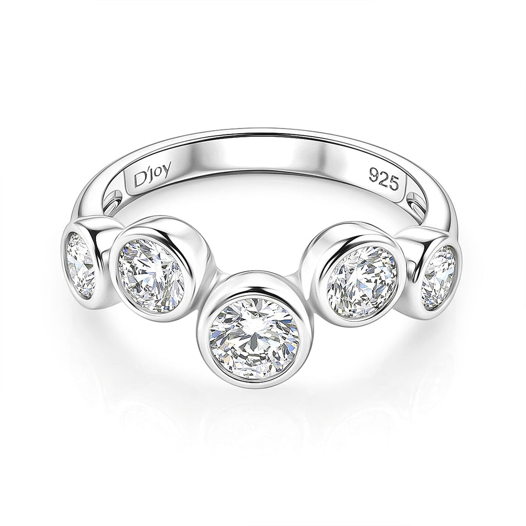 D'Joy - GRA Certified Moissanite 5 Stone Ring in Rhodium Overlay Sterling Silver 1.56 Ct.