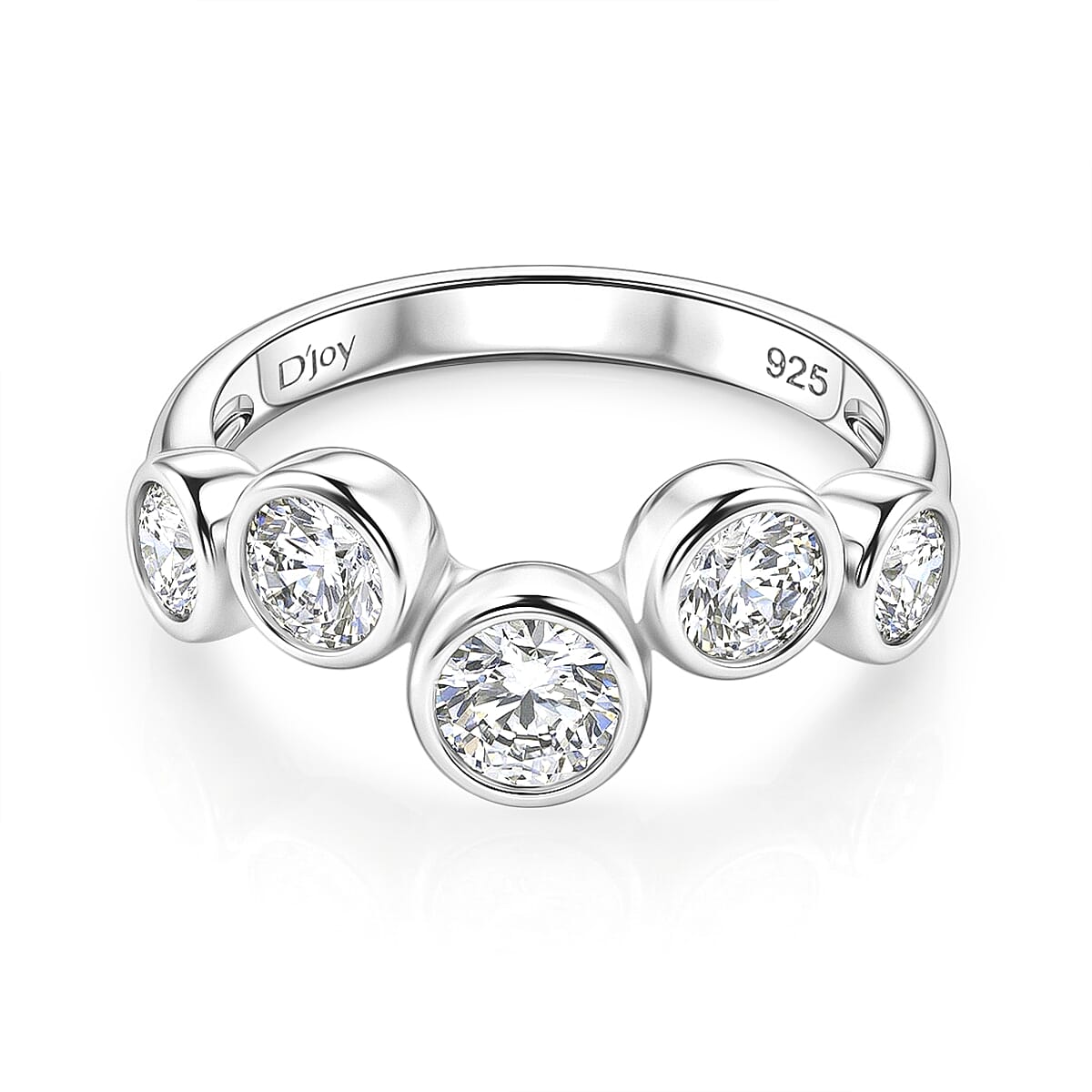 D'Joy - GRA Certified (D-VVS1) Moissanite 5 Stone Ring in Rhodium Overlay Sterling Silver 1.56 Ct. V32550310 0