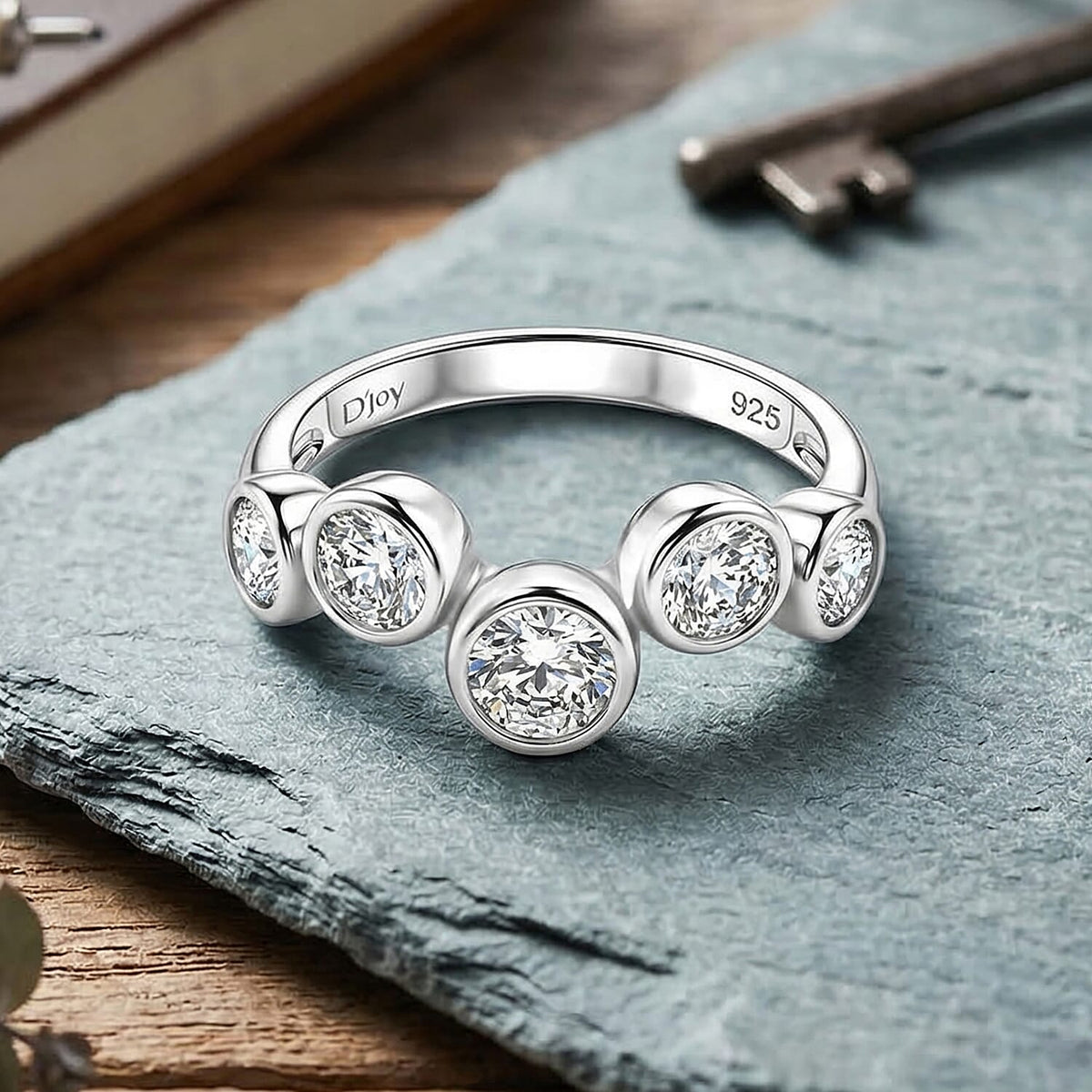 D'Joy - GRA Certified (D-VVS1) Moissanite 5 Stone Ring in Rhodium Overlay Sterling Silver 1.56 Ct. V32550310 3