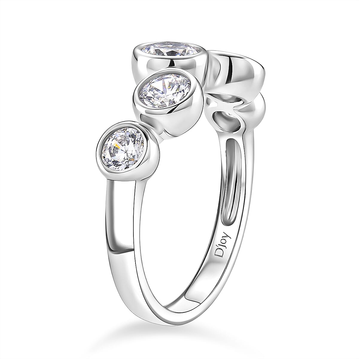 D'Joy - GRA Certified (D-VVS1) Moissanite 5 Stone Ring in Rhodium Overlay Sterling Silver 1.56 Ct. V32550310 4