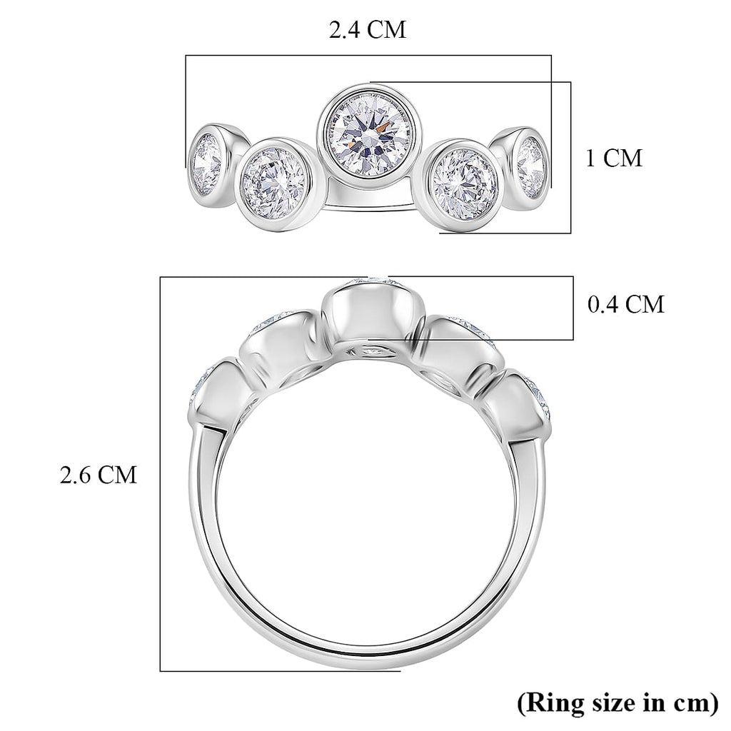 D'Joy - GRA Certified Moissanite 5 Stone Ring in Rhodium Overlay Sterling Silver 1.56 Ct.