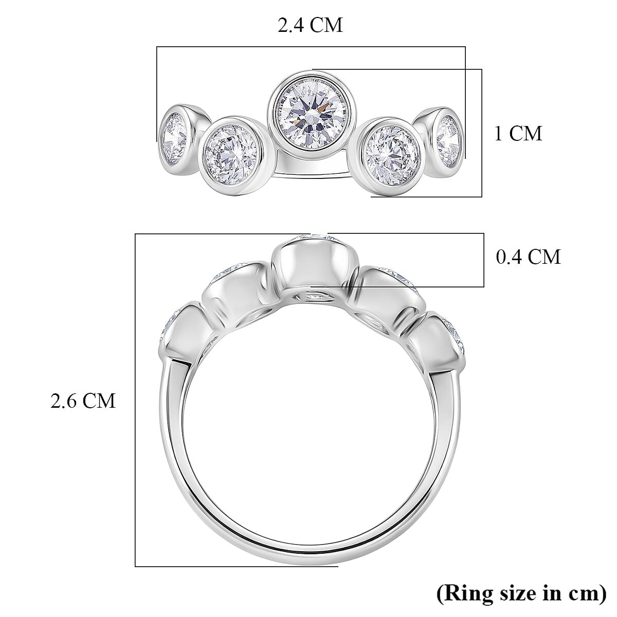 D'Joy - GRA Certified (D-VVS1) Moissanite 5 Stone Ring in Rhodium Overlay Sterling Silver 1.56 Ct. V32550310 6
