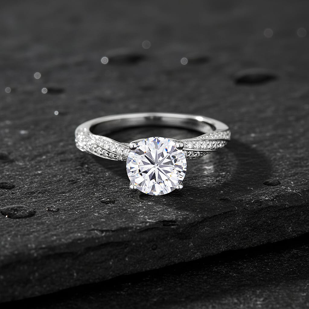 D'Joy Moissanite Ring in Rhodium Overlay Sterling Silver 2.39 Ct.