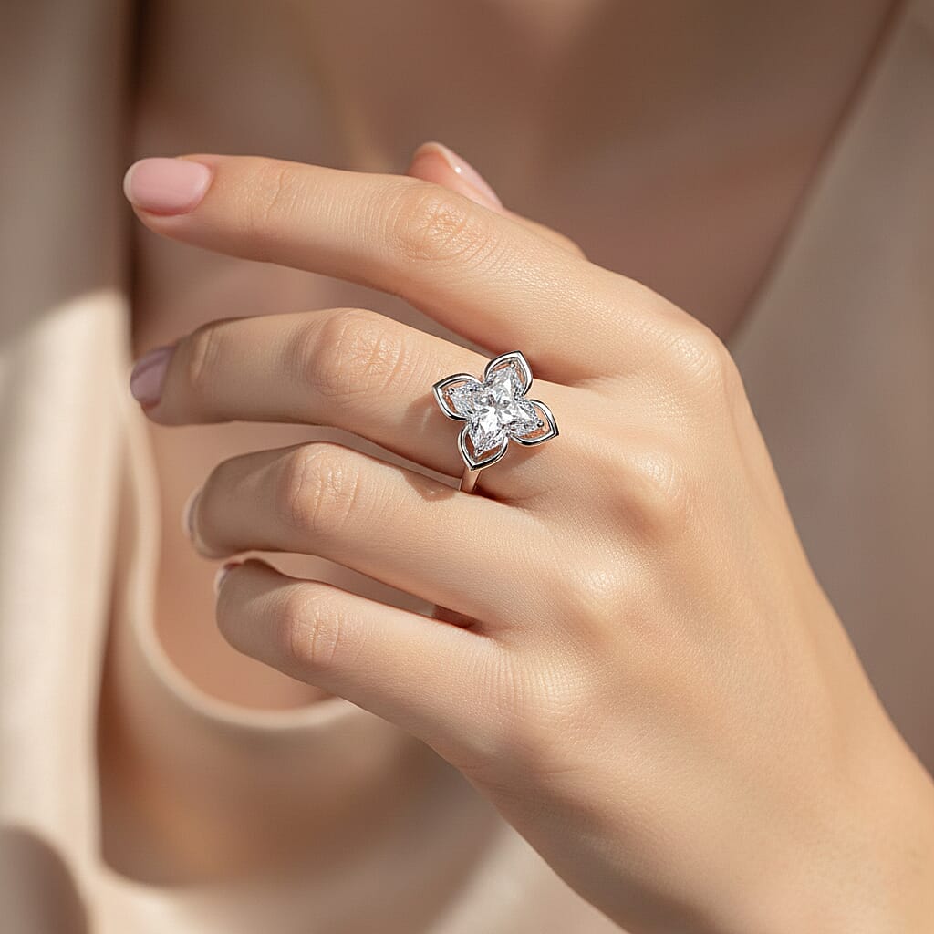 D'Joy 6 Ct. Moissanite Lily Ring in Rhodium Overlay Sterling Silver V32524829 3