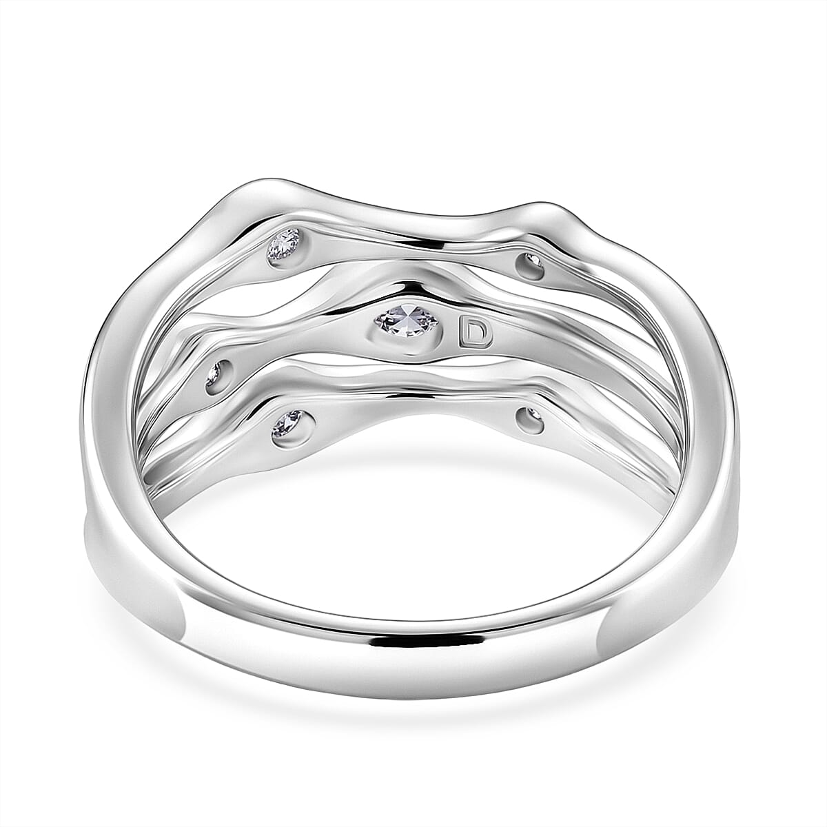 D'Joy GRA Certified Moissanite D-VVS1 Multi-Layer Wave Ring in Rhodium Overlay Sterling Silver 8516609 5