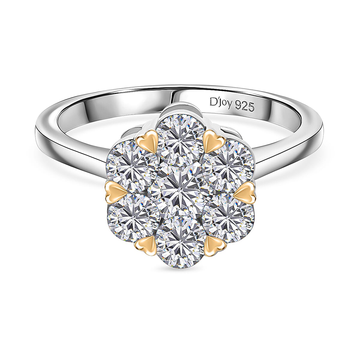 D'Joy Moissanite Floral Ring in Yellow Gold Plated and Platinum Overlay Sterling Silver 1.28 Ct. 8421642 0