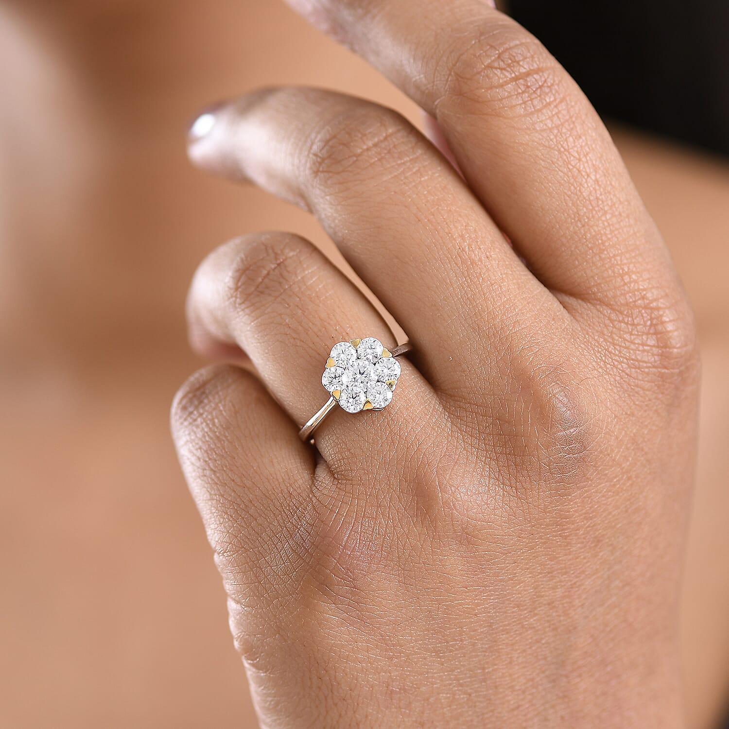 D'Joy Moissanite Floral Ring in Yellow Gold Plated and Platinum Overlay Sterling Silver 1.28 Ct. 8421642 3