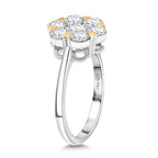 D'Joy Moissanite Floral Ring in Yellow Gold Plated and Platinum Overlay Sterling Silver 1.28 Ct.