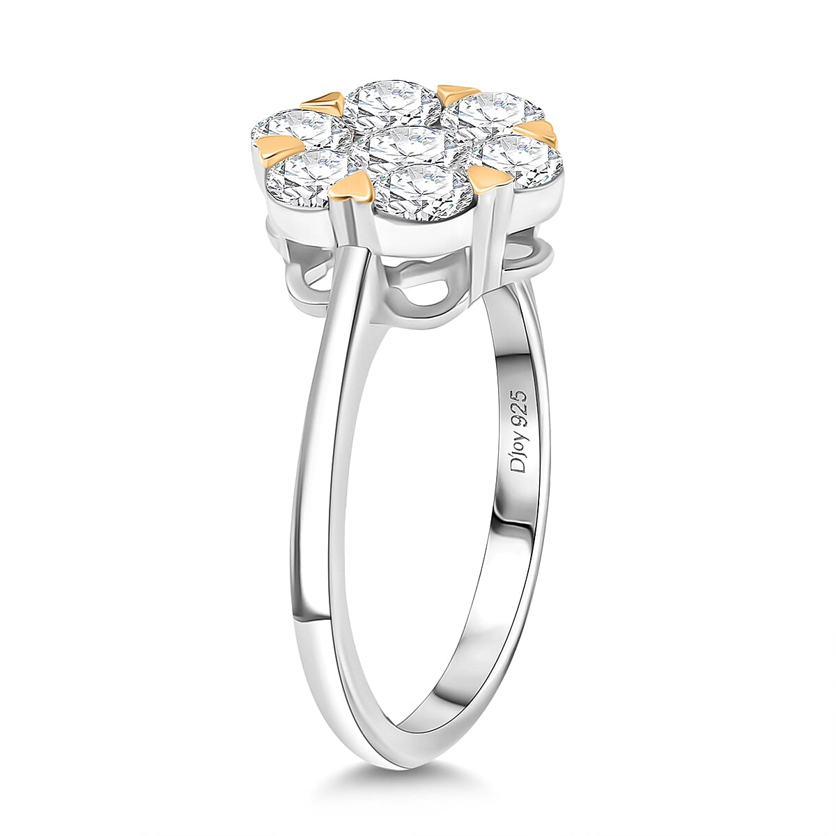 D'Joy Moissanite Floral Ring in Yellow Gold Plated and Platinum Overlay Sterling Silver 1.28 Ct. 8421642 4