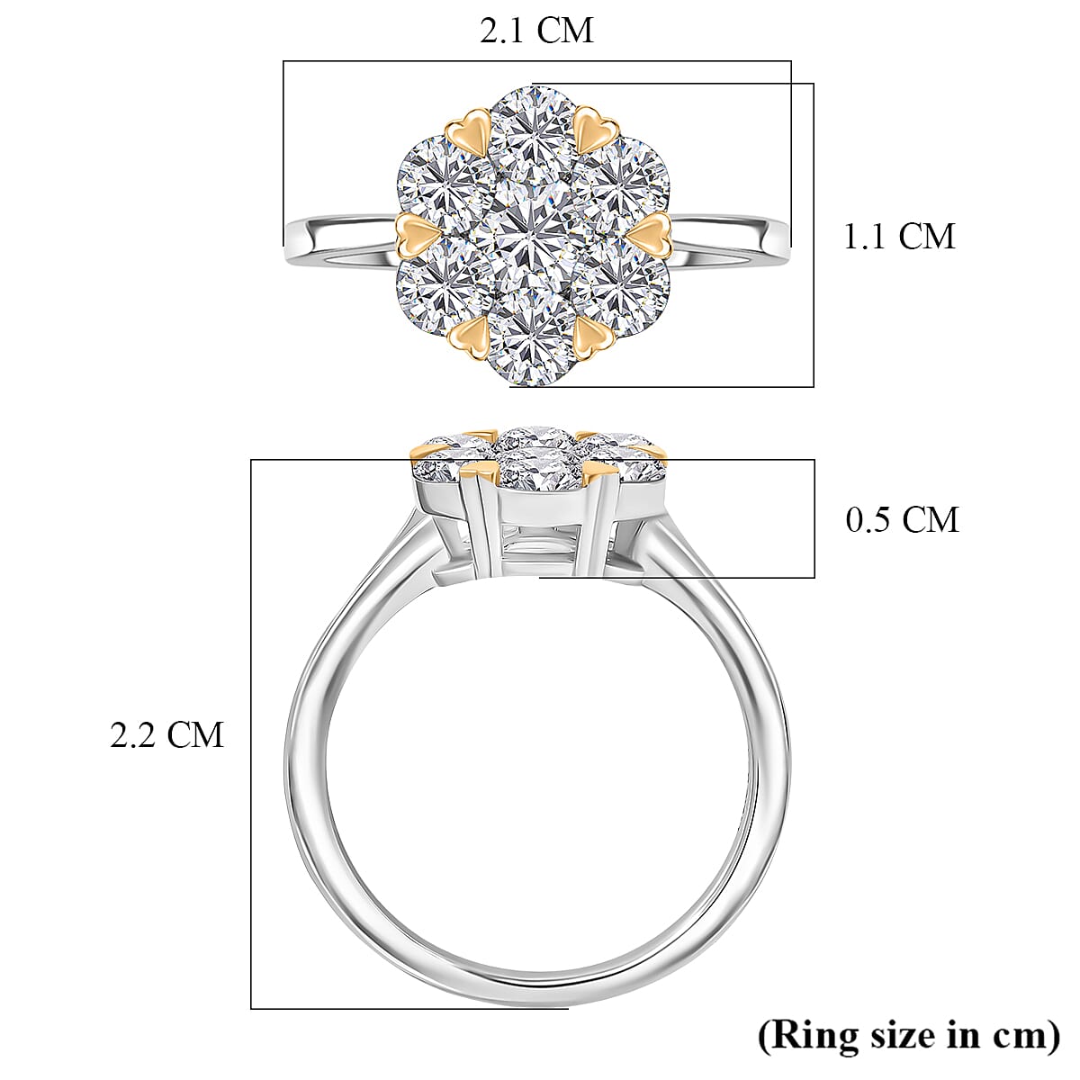 D'Joy Moissanite Floral Ring in Yellow Gold Plated and Platinum Overlay Sterling Silver 1.28 Ct. 8421642 6