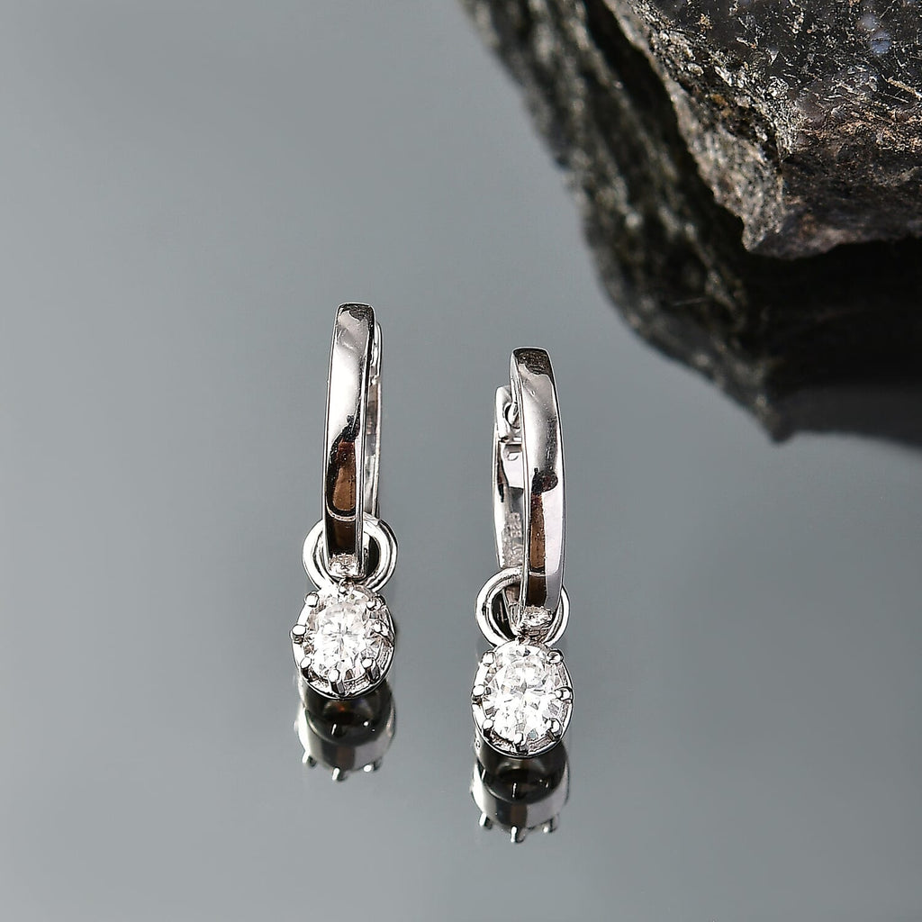 D'Joy - Moissanite Solitaire Full Hoop Earring in Platinum Overlay Sterling Silver