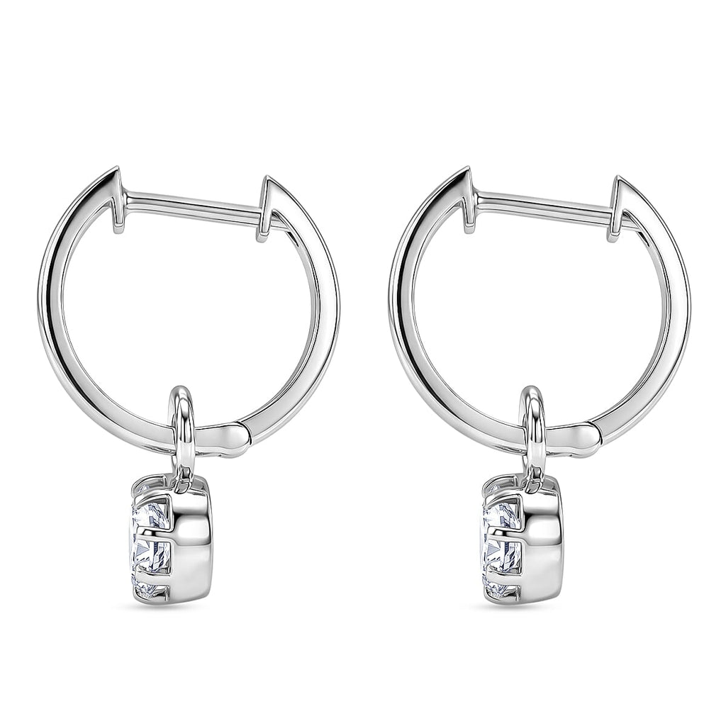 D'Joy - Moissanite Solitaire Full Hoop Earring in Platinum Overlay Sterling Silver