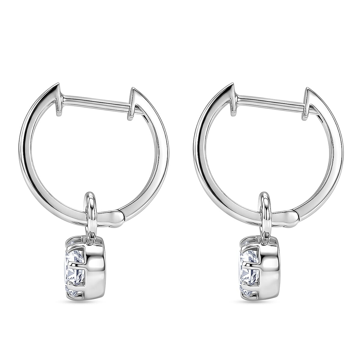 D'Joy - Moissanite Solitaire Full Hoop Earring in Platinum Overlay Sterling Silver 8571945 4