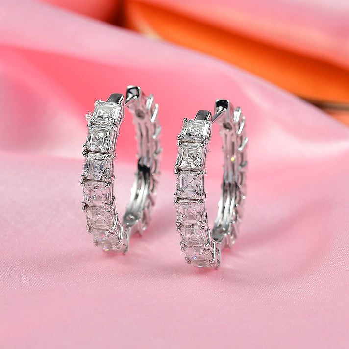 D'Joy 7.17 Ct. Moissanite Full Hoop Earring in Rhodium Overlay Sterling Silver 8279058 2