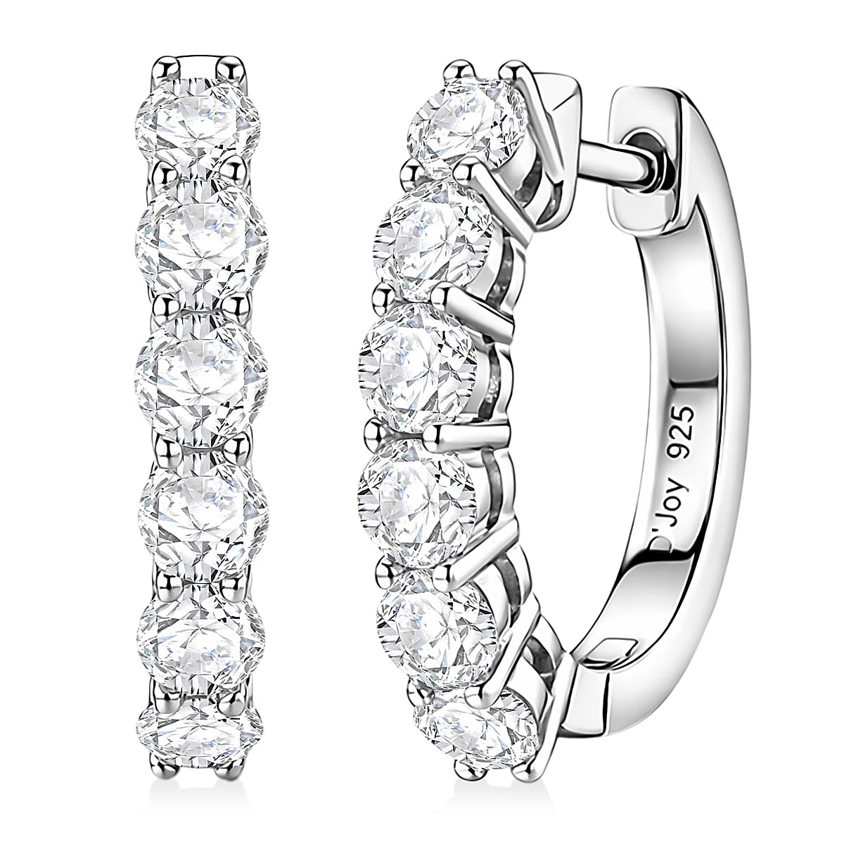 D'Joy GRA Certified Moissanite D-VVS1 Hoop Earring in Rhodium Overlay Sterling Silver 8503026 0