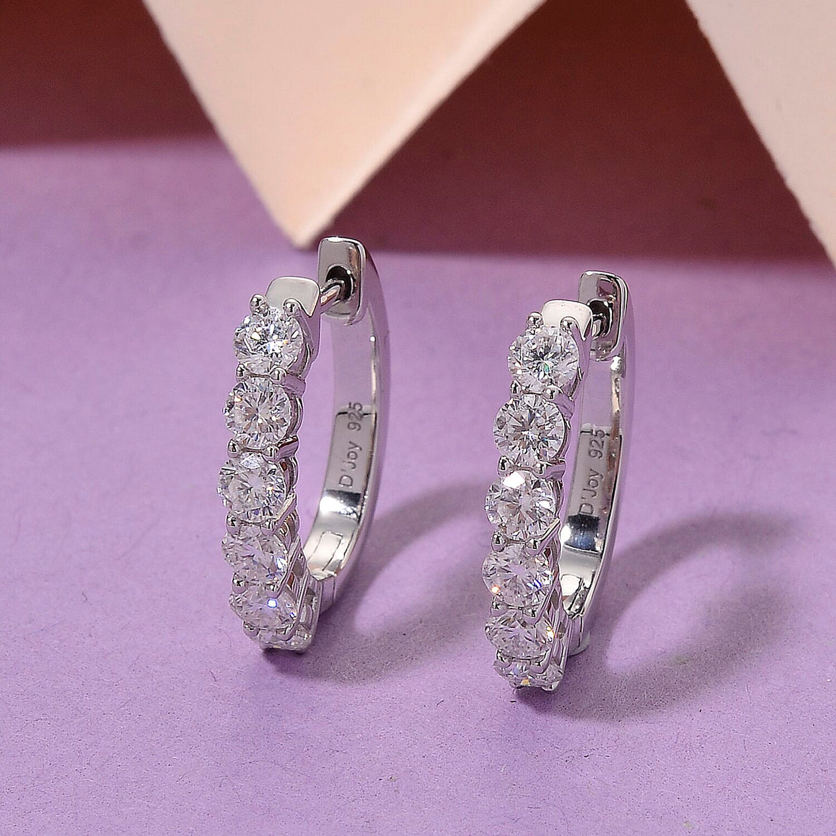 D'Joy GRA Certified Moissanite D-VVS1 Hoop Earring in Rhodium Overlay Sterling Silver 8503026 2