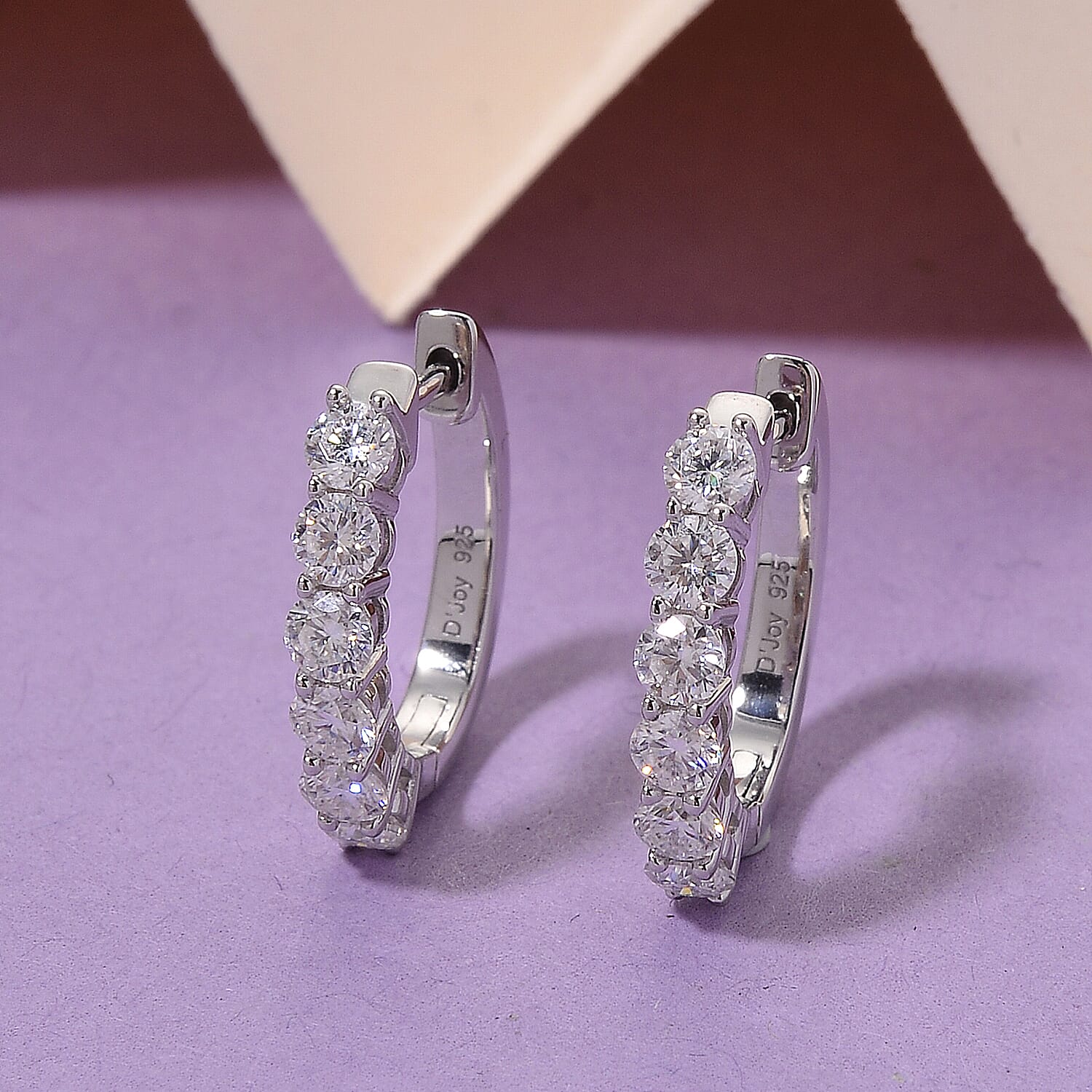 D'Joy GRA Certified Moissanite D-VVS1 Hoop Earring in Rhodium Overlay Sterling Silver 8503026 2