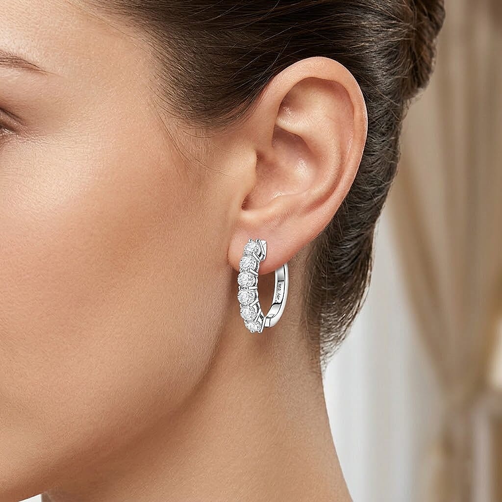 D'Joy GRA Certified Moissanite D-VVS1 Hoop Earring in Rhodium Overlay Sterling Silver 8503026 3
