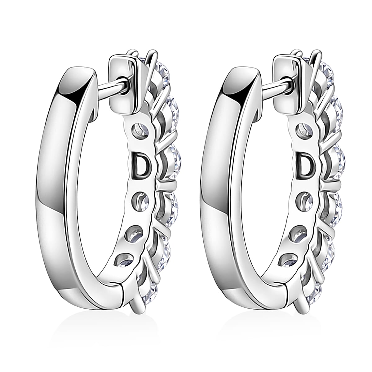 D'Joy GRA Certified Moissanite D-VVS1 Hoop Earring in Rhodium Overlay Sterling Silver 8503026 4